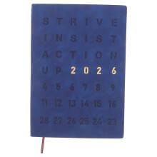 agenda diária 2026 capa azul com calendário mensal e