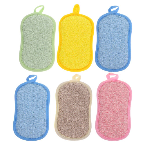 6 pcs double-sided reusable kitchen sponges for dishes and cleaning