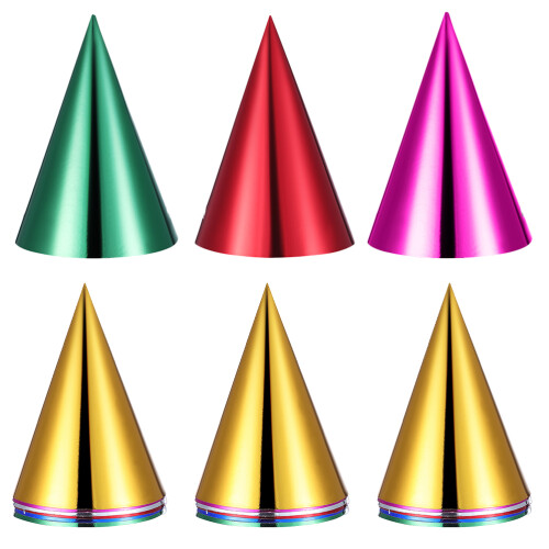 60 pcs metallic paper cone hats with elastic string for birthdays