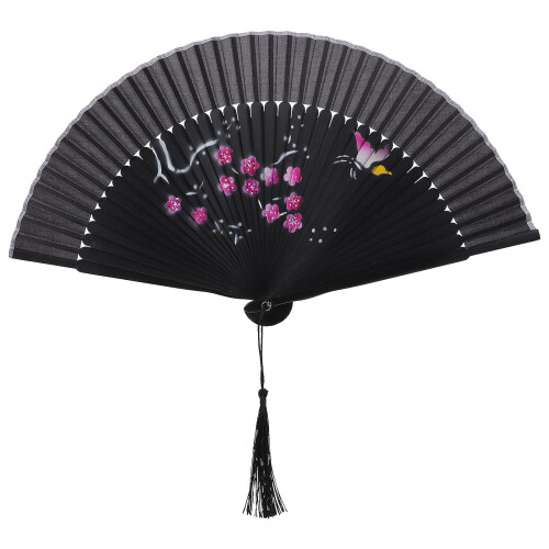 chinese style handheld folding fan with delicate flower pattern 2