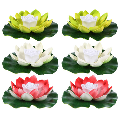6pcs Floating Lotus Light Pool Lantern with Batteries