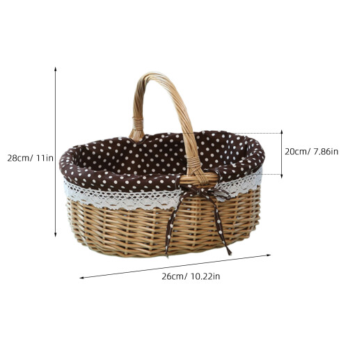 picnic bag wicker storage with linen inner in coffee white dots 2