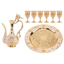 small decorative wine cups with pot and tray, golden wedding gift