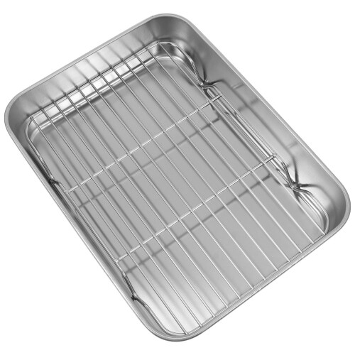Stainless steel baking tray with rack, practical silver dish set
