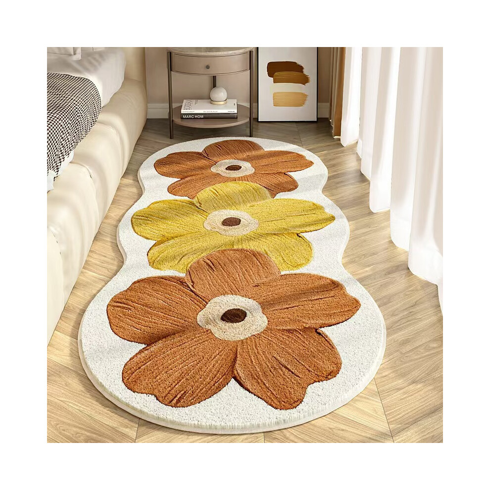 (Sunshine Orange Flowers, 80*160cm) Fresh Flowers Imitation Cashmere Carpet Girl's Bedroom Goes to Bedside Carpet Drifting Window Mat Home Tea Table F-image-OPC-PKKJDSB-NEW