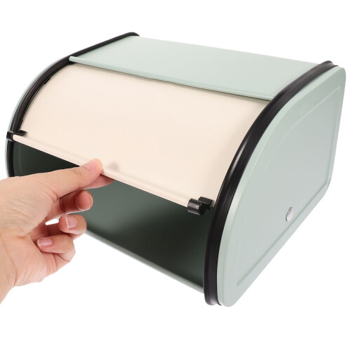 metal bread box with roll top lid for kitchen countertop storage 2