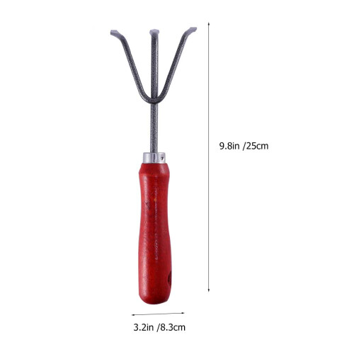 Garden Tools For 2pcs Three-Tooth Weeding Rake Red Iron Wood 1