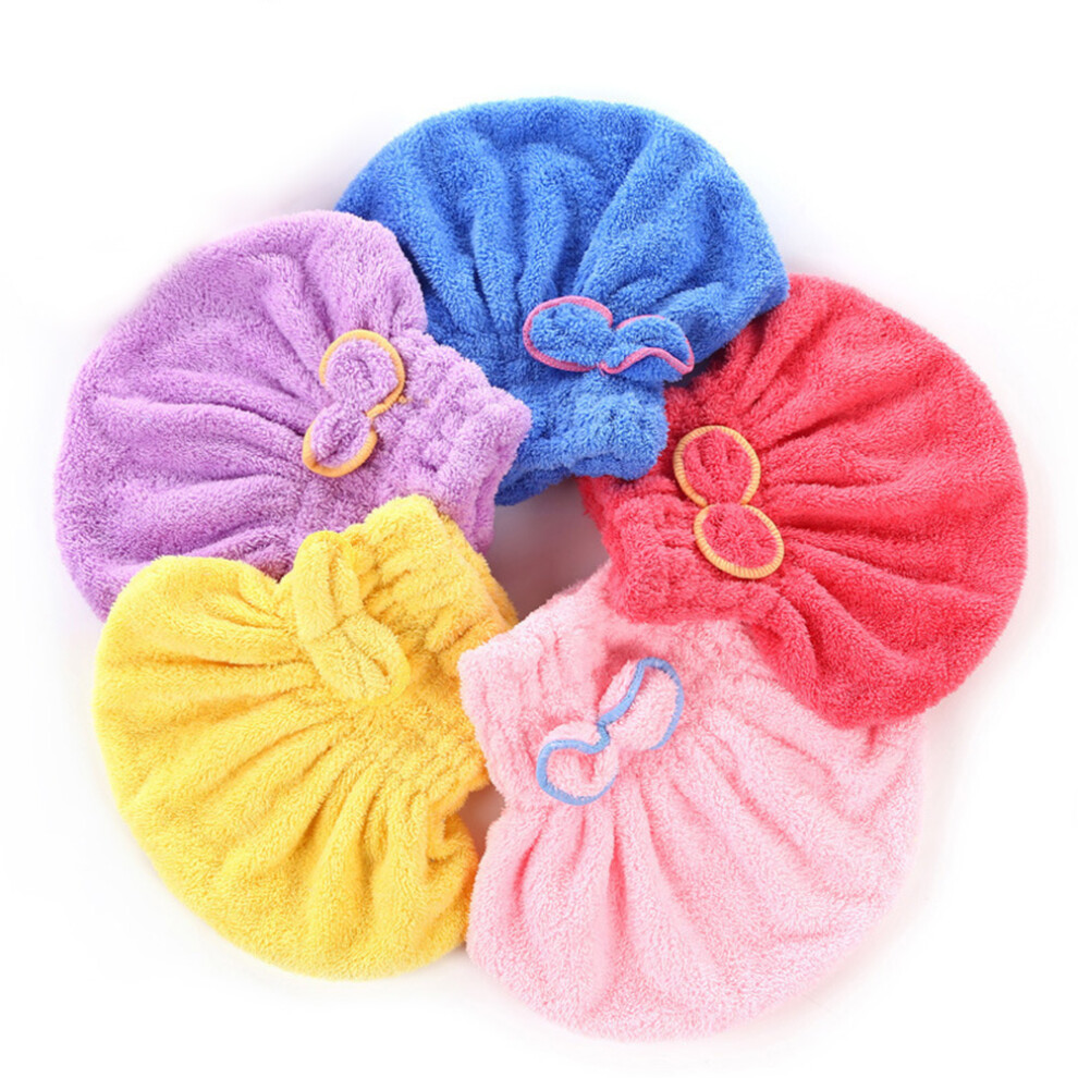 Villcase Coral 5Pcs Dry Hair Hats Thickening Bowknot Double-Sided