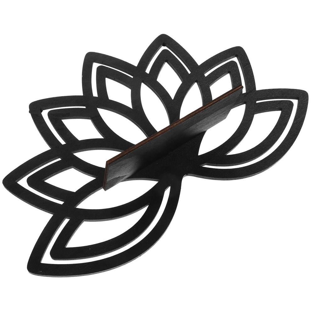 Black Wood Floating Shelf Lotus Flower Wall-Mounted Organizer 3231723645651