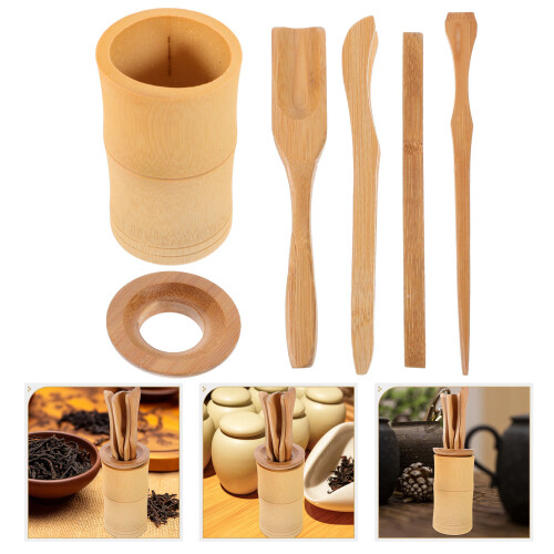 6 pcs bamboo tea set with storage bucket for tea ceremony 2