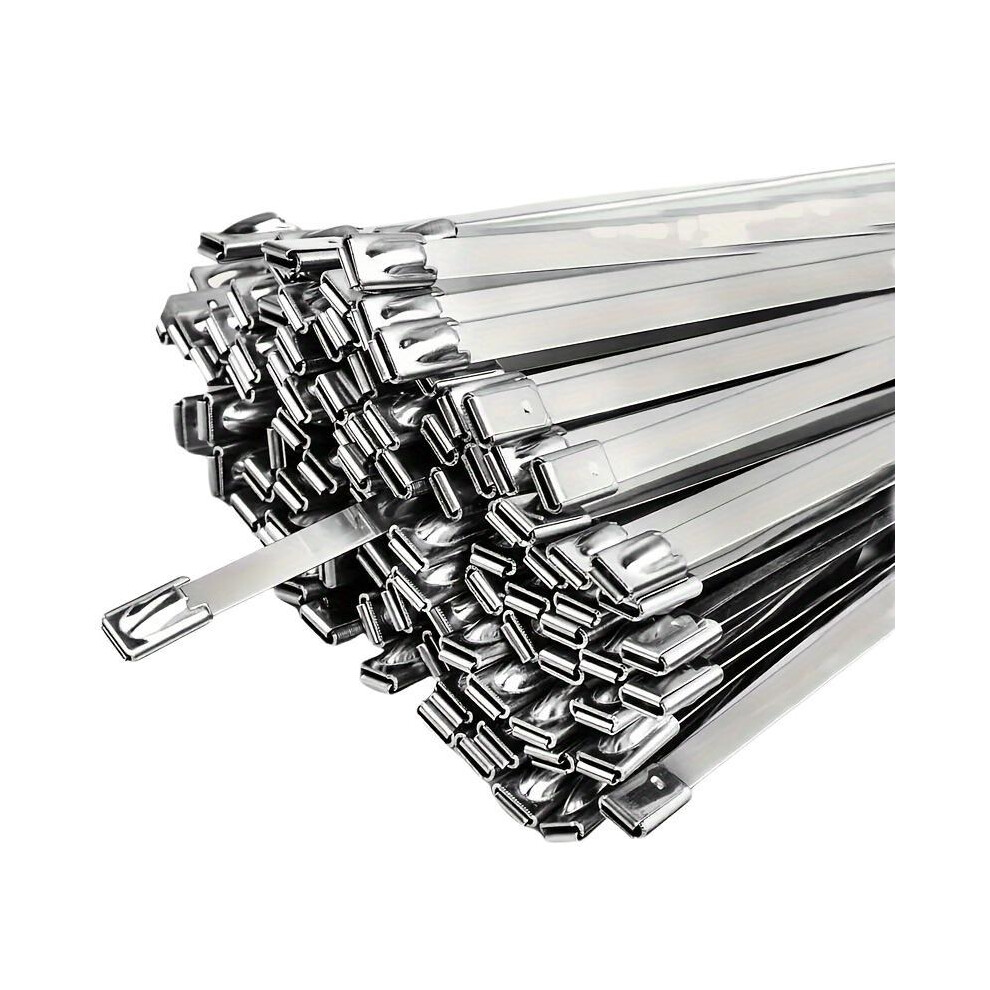 (Silver, 100Pcs) Stainless Steel Cable Ties, 100Pcs Multipurpose Self-Locking Cable Ties, Heat Resistant Cable Ties For Mechanical, Vehicle, Heavy Wir 5011832467904