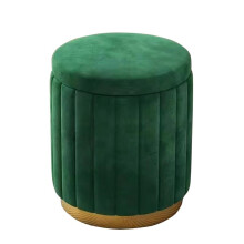 Round Green Linen Storage Stool Box Padded Seat 34x45 Cm Round Storage Ottoman For Bedroom And Living Room