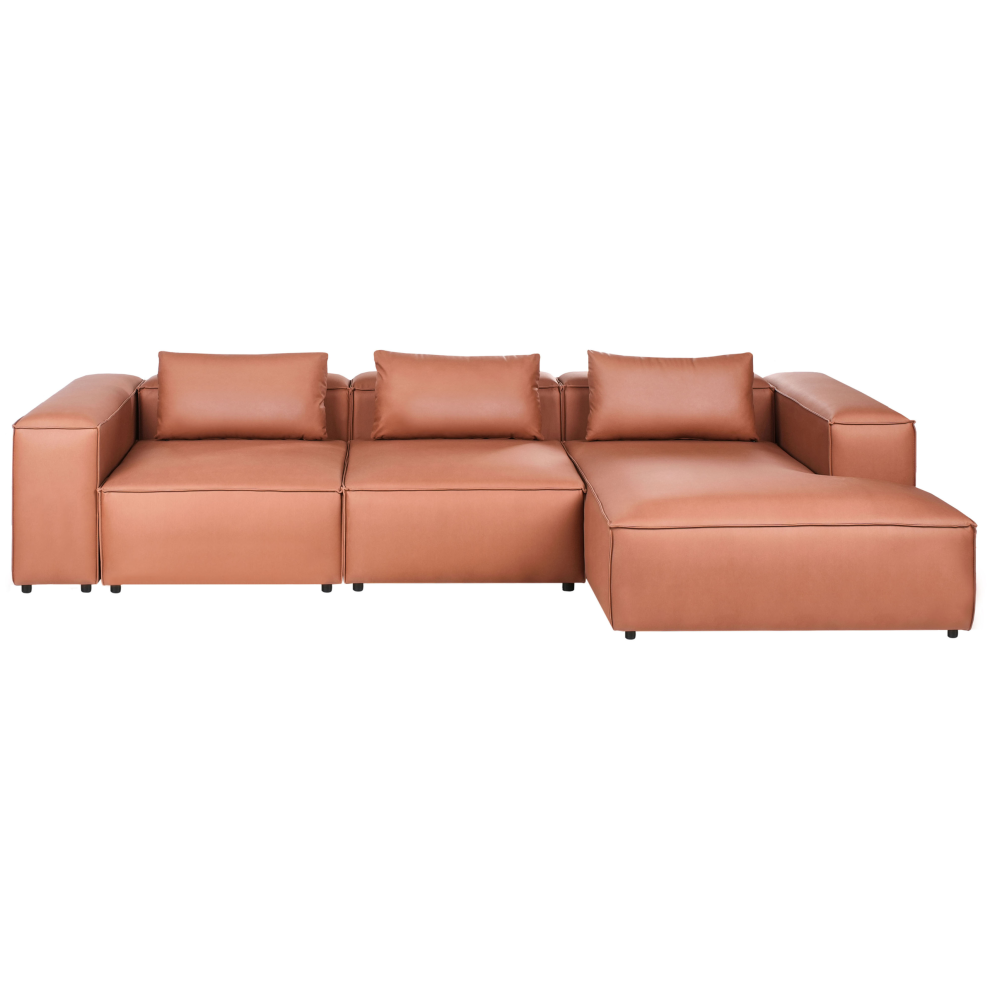 Modular Corner Sofa 4 Seater BRANDE Faux Leather Golden Brown Left Hand