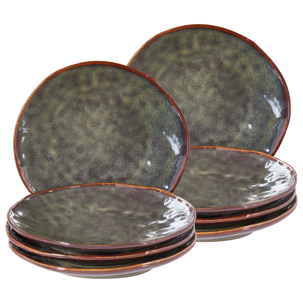 Set of 8 Side Plates THYME Stoneware Dark Green