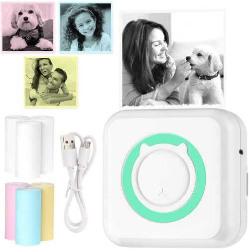 Mini Thermal Printer Portable Bluetooth Inkless Printer For Photos, Receipts, Notes, Memos, Labels Green 1