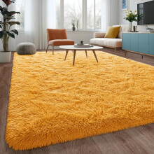 Ochre 200x290 Shaggy Rug-Non Slip Thick Fluffy Extra Large Rugs for Living Bedroom Carpets