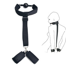 Handcuffs With Ball Gag Leather For Couples BDSM Restraining Cuff Set For Women Bedroom Cuffs Valentines Gift