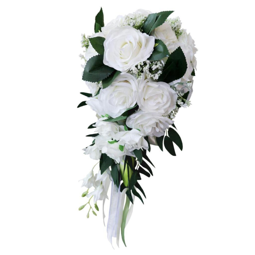 (White) Artificial Wedding Hand Bouquet Elegant Bridal Holding Flowers Bride-image-OPC-PKKM6WQ-NEW