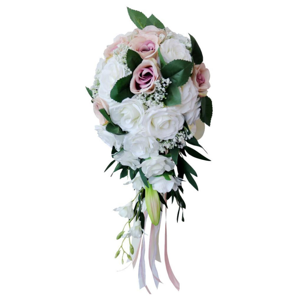 (White Lotus) Artificial Wedding Hand Bouquet Elegant Bridal Holding Flowers Bride-image-OPC-PKKM6WT-NEW