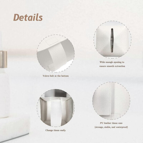 Tissue Box Cover Holder, Modern Square Decorative PU Leather Organizer with Bottom Belt 2