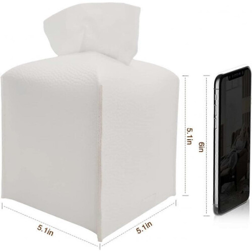 Tissue Box Cover Holder, Modern Square Decorative PU Leather Organizer with Bottom Belt 1