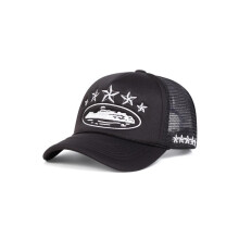 (Black, one-size) Star Pattern Mesh Baseball Cap, Sports Outdoor Trucker Style Hat, Casual Outdoor Sports White Caps for Men & Women, Adjustable Sun