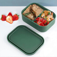Silicone Bento Lunch Box for Adults, SHUCHNEGMAOYI 3-Compartment Leakproof Salad Lunch Comtainer