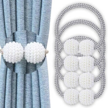 (Plain, one-size) 4pcs Random Color Curtain Tieback, Minimalist Faux Pearl Decor Magnetic Curtain Buckle For Home Decor