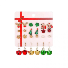 12 Pairs Christmas Earrings Santa Claus Pendants Gift Ornaments Ear Gift Christmas Earrings Set Bow Knot/Bell/SnowflakeA