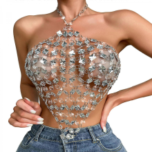 Sexy Crystal Rhinestones Body Jewelry Accessories Bohemian Sparkly Bikini Chain Gemstones Underwear Bra Clubwear BeachesWhite