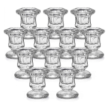 Candlestick Holders Bulk, Glass Candle Holders Set Clear, 12 Pcs Crystal Taper Candle Holders for Wtransparent