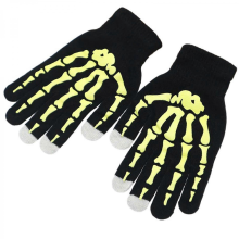 Noctilucence Halloween Skeleton Gloves Cosplay Party Dressingup Gloves Festival Glowing Hand Warmer Warm Stretchy Gloves skull black and whitYellow