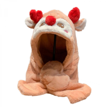 One Piece Cap Reindeer Hat Winter Hat Scarf Set Plush Scarf Hooded Hat Deer Antler Neck for Protection Hat pinkOrange