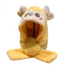 One Piece Cap Reindeer Hat Winter Hat Scarf Set Plush Scarf Hooded Hat Deer Antler Neck for Protection Hat pinkYellow