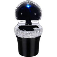 Car Ashtray Portable Bling Cigarette Smokeless Cylinder Cup Holder with Blue LED Light, Car Accessories for Women