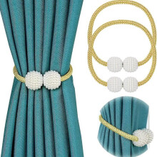 (Golden, 2 counts) Faux Pearl Curtain Tieback, 1 Set Elegant Curtain Buckle, Home Organizers for Bedroom Living Room, Summer Gift Ideas