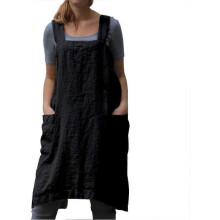 Women's Shoulder Strap Apron Lovely Cool Cotton/Linen Mix Pure Color Dress