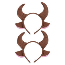 2Pcs Bull Ears and Horns Headband Hair Halloween Christmas Party HeaddressCoffee20x19cm