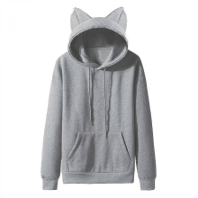 Men's Casual Pullover Hoodie with Cat Ears and Fleece Pocket for StyleGrayS