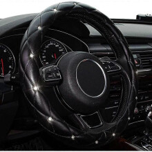Diamond Leather Bling Steering Wheel Cover, Universal Car Steering Wheel Protector  Anti-Slip 15 inch -Black