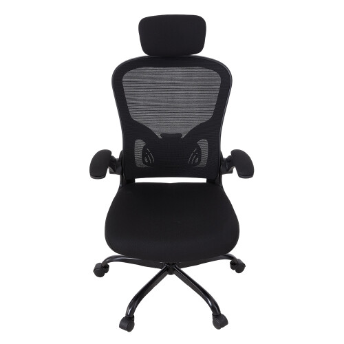 Living And Home Black Home Office Chair with Lumbar Support, Adjustable Height, Foldable Armrest 1