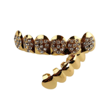 Hot selling Hippop hip hop braces personality fashion diamond heart-shaped zircon gold-plated braces Halloween trendy accessories gold set