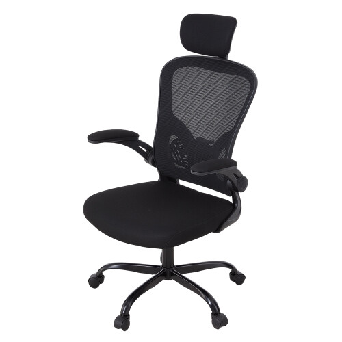 Living And Home Black Home Office Chair with Lumbar Support, Adjustable Height, Foldable Armrest