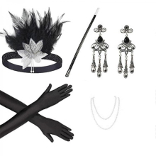 1920s Flapper Accessories Set, Headband Necklace Gloves Boa for Great Gatsby Party