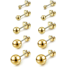 Hypoallergenic Ball Earrings Studs Set Cartilage Earrings Stainless Steel Round Ball Studs Earrings for Women Men 3mm-8mm12Pcsgolden