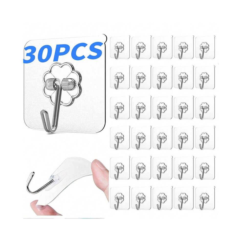 (Clear, One-Size) Transparent Adhesive Hook, 30Pcs Portable Durable Multifunctional Punch-Free Wall Self Adhesive Storage Hook, Kitchen Utensil Hook 5011832440617