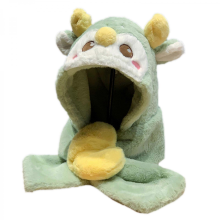 One Piece Cap Reindeer Hat Winter Hat Scarf Set Plush Scarf Hooded Hat Deer Antler Neck for Protection Hat pinkGreen