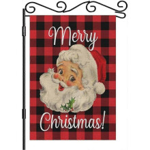 Merry Christmas Garden Yard Flag Double Sided Polyester Santa Claus Red Black Buffalo Plaid Tartan Checkered House