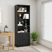 Black Wooden Bookcase Storage Shelf with Cabinet, 55x23x181cm