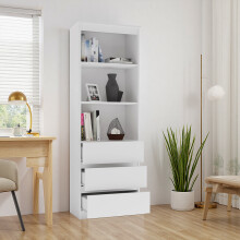 White Wooden Bookcase Storage Shelf with Drawers, 60x35x180cm